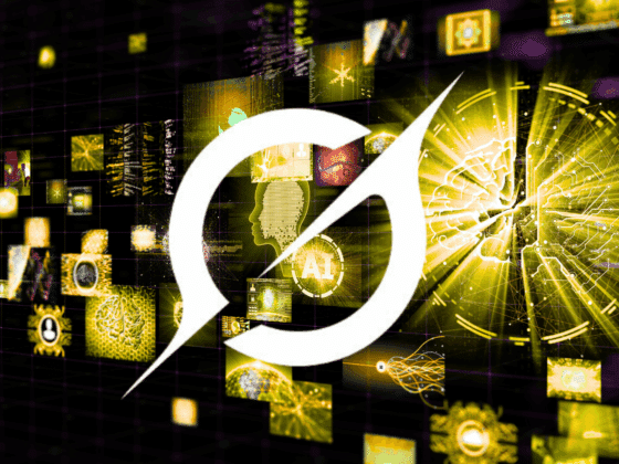 Mosaïque numérique futuriste sur fond noir et jaune, illustrant des concepts d’intelligence artificielle, de cerveau connecté et de technologies, avec un grand logo stylisé de Grok blanc au centre.