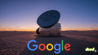 Représentation abstraite et hyper-réaliste d'une amende financière imposée à Google, avec une sculpture imposante symbolisant le poids de la sanction.