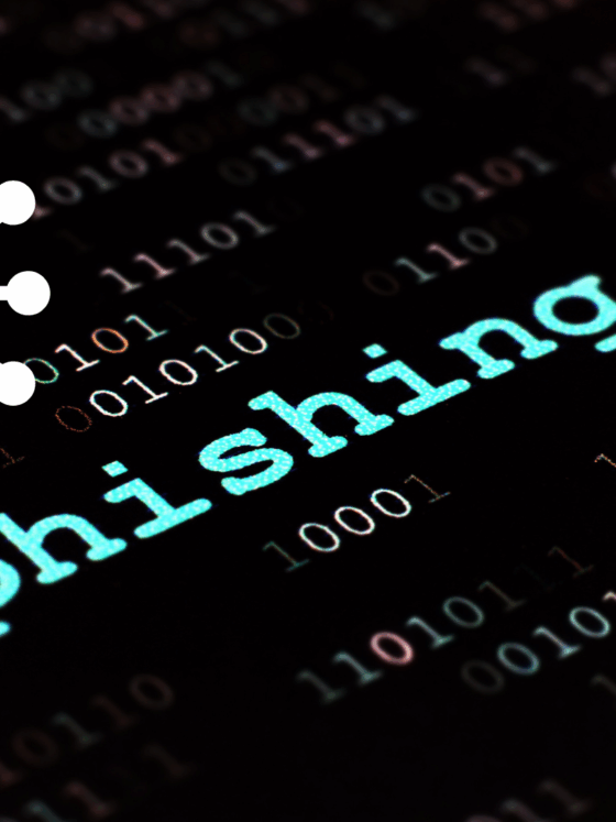 Image illustrant le mot « phishing » en lettres lumineuses sur un fond de code binaire, avec une icône de cerveau symbolisant l’intelligence artificielle, représentant l’utilisation de l’IA dans les attaques de phishing.