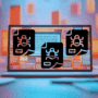 Illustration d’un écran d’ordinateur affichant plusieurs documents numériques avec des icônes de virus, symbolisant la propagation de malwares via des fichiers infectés, dans un environnement numérique coloré et abstrait.