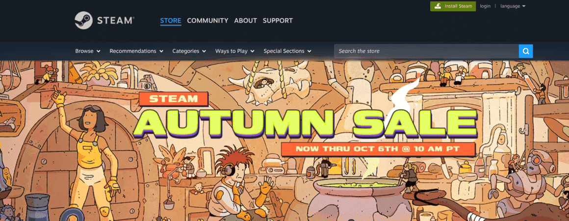 Page daccueil de Steam games