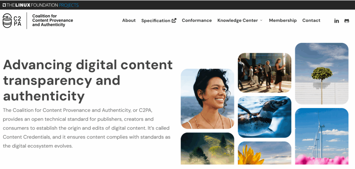 Page d'accueil The Coalition for Content Provenance and Authenticity, or C2PA