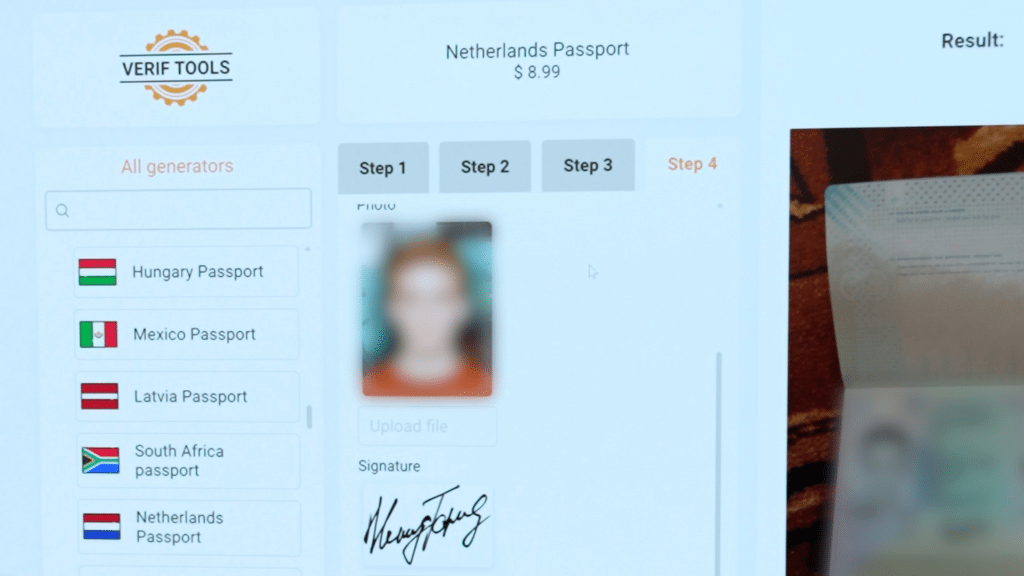 Exemple de document d'identité proposés sur le site criminel veriftools (source : https://www.politie.nl/ )