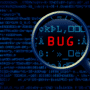 Illustration d’un fond de code informatique en caractères bleus, avec une loupe mettant en évidence le mot « BUG » en rouge au centre, symbolisant la recherche et la correction d’erreurs logicielles. Logo « dcod » visible en bas à droite.