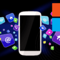 Smartphone entouré d’icônes d’applications colorées avec le logo de Microsoft, représentant les services mobiles et l’intégration de l’écosystème numérique de l’entreprise.