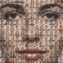 Mosaïque composée de nombreuses photos de visages formant le portrait d’un visage unique, illustrant la génération d’images par intelligence artificielle et la question de l’identité numérique.