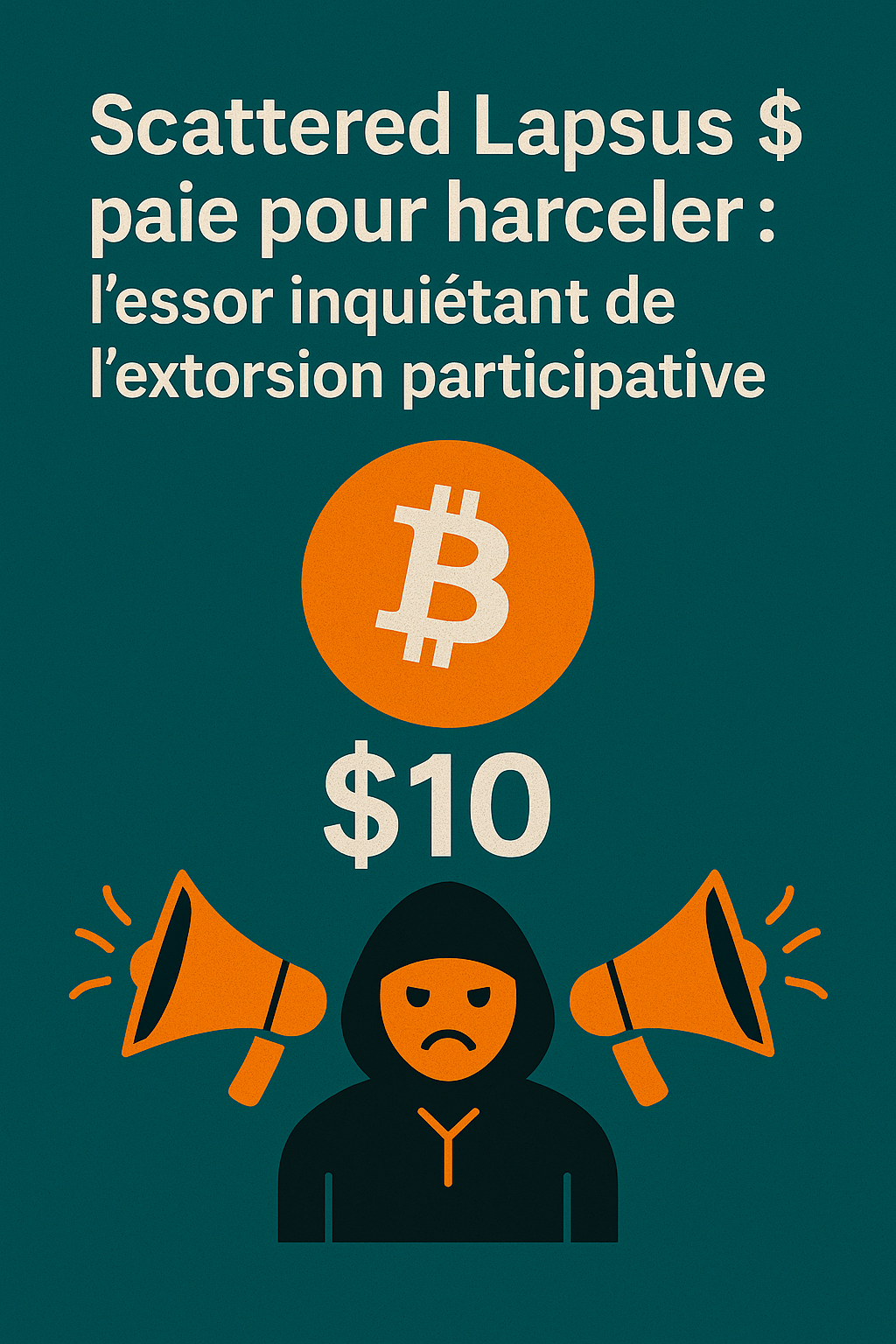 Image éditoriale représentant l’extorsion participative en ligne par le groupe Scattered Lapsus$, accent vert et orange.