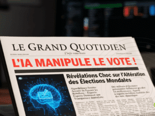manchette de journal alertant sur la manipulation d'élections par l'IA