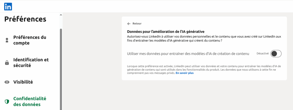 LinkedIn : option pour Données pour l’amélioration de l’IA générative