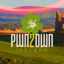 Logo du concours de hacking éthique « Pwn2Own Ireland » sur fond de paysage irlandais verdoyant avec un château et des collines en arrière-plan, sous une lumière dorée du soir.