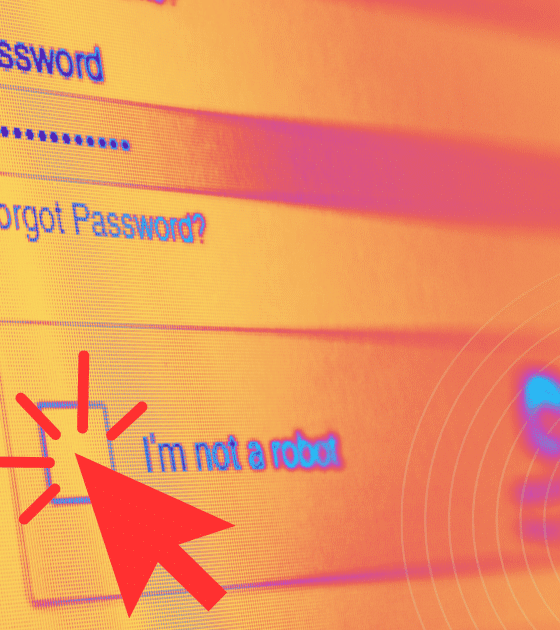 Interface de connexion affichant un champ mot de passe et une case CAPTCHA cochée avec un curseur rouge stylisé.