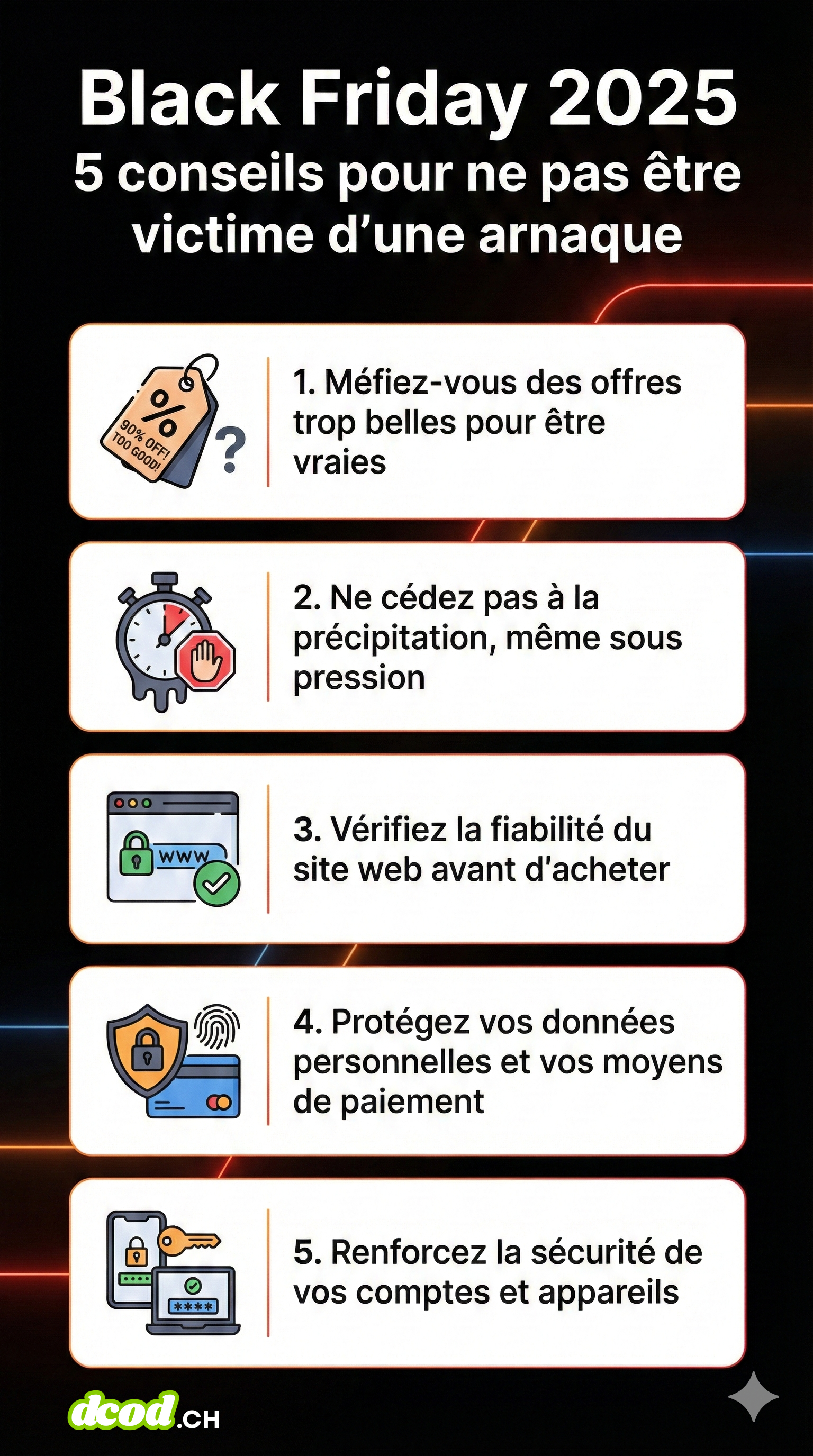 Infographie DCOD - Black Friday : 5 conseils pour ne pas être victime d’une arnaque en 2025