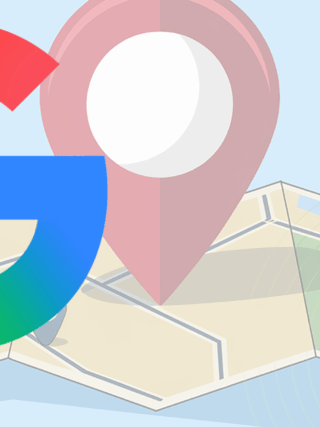 Une grande épingle de géolocalisation posée sur une carte illustrée, dominée par le logo coloré de Google au premier plan.