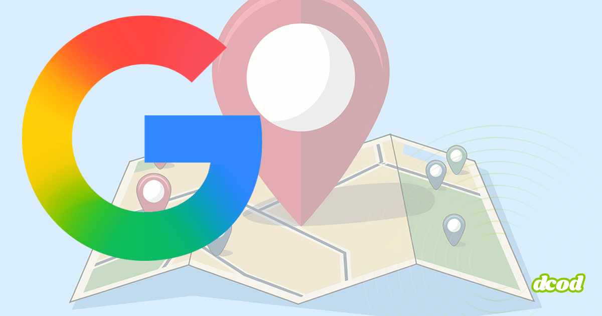 Une grande épingle de géolocalisation posée sur une carte illustrée, dominée par le logo coloré de Google au premier plan.