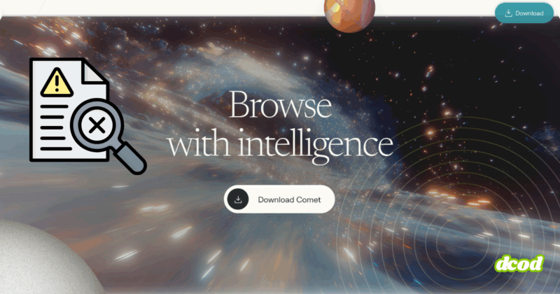 Page d’accueil d’un navigateur avec un fond spatial et une icône de document d’alerte suggérant une vulnérabilité permettant l’exécution de malwares.