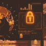Globe stylisé et panneaux de données affichant plusieurs cadenas lumineux évoquant la protection des réseaux et la sécurisation globale