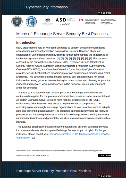 Screenshot Bonnes pratiques CISA pour Microsoft