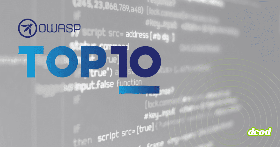 Le logo OWASP et le texte « Top 10 » superposés à un fond de lignes de code, représentant les risques majeurs de sécurité applicative.