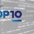 Le logo OWASP et le texte « Top 10 » superposés à un fond de lignes de code, représentant les risques majeurs de sécurité applicative.