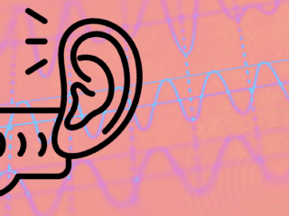 Une oreille stylisée au-dessus d’une bulle de dialogue, placée sur un fond de courbes audio symbolisant l’exposition des métadonnées.