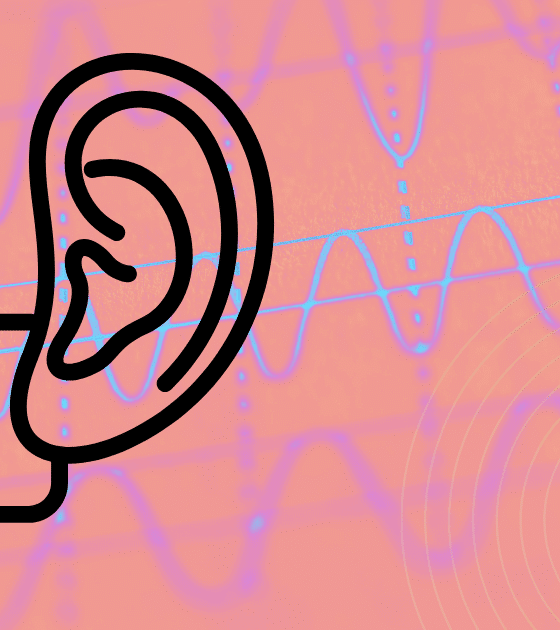 Une oreille stylisée au-dessus d’une bulle de dialogue, placée sur un fond de courbes audio symbolisant l’exposition des métadonnées.