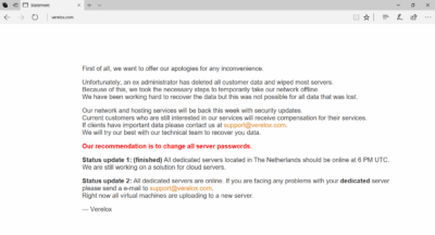 Etes-vous préparé contre le risque de sabotage IT? sinon ceci pourrait vous arriver 7 L'ancien administrateur supprime toutes les données clients et efface les serveurs d'un hébergeur néerlandais.
