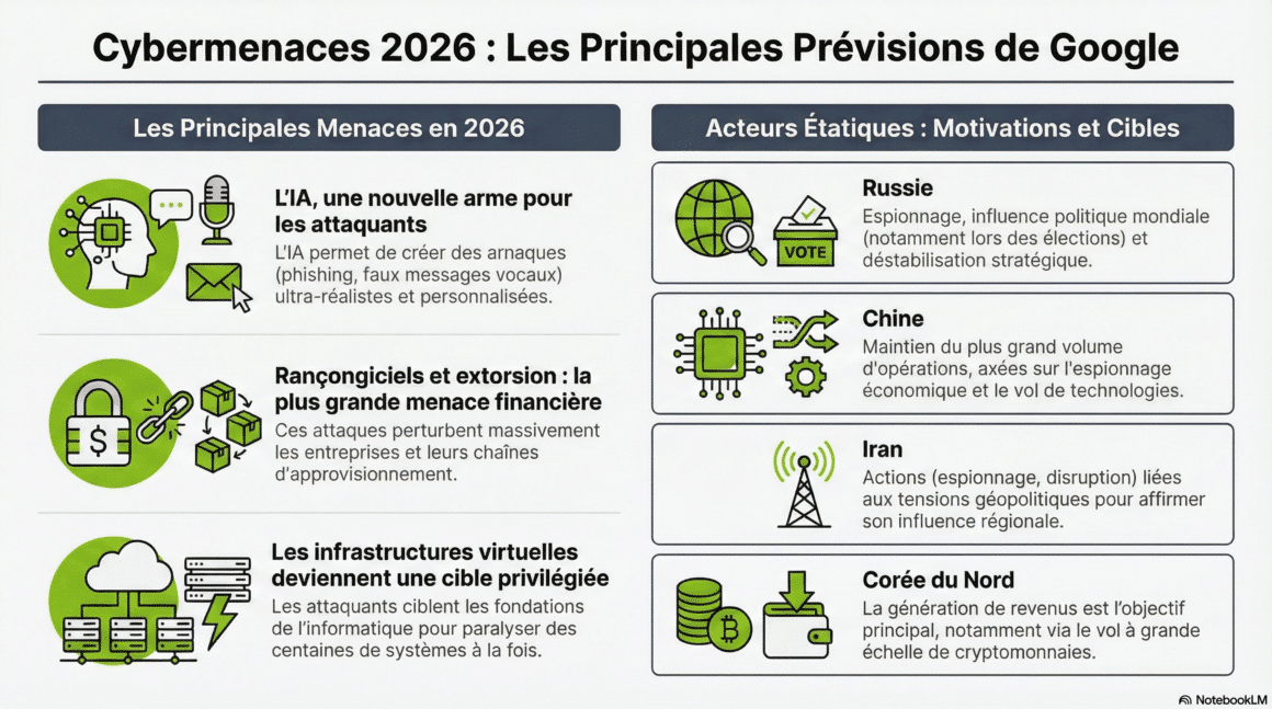 Google Cloud 2026 : l'IA et le cybercrime au cœur des menaces 7 Infographie - Cybermenaces 2026 : Prévisions Google
