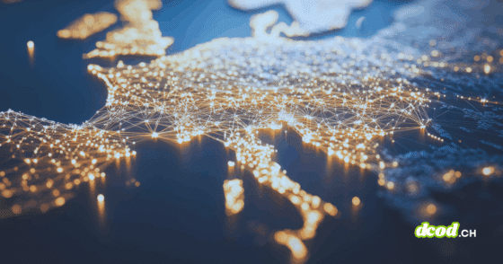 Vue stylisée de l’Europe montrant un maillage de points lumineux reliés par des lignes symbolisant le trafic et les infrastructures réseau.