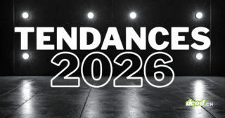 Le texte « Tendances 2026 » en grandes lettres blanches, affiché sur un fond sombre évoquant une scène ou un décor minimaliste éclairé.