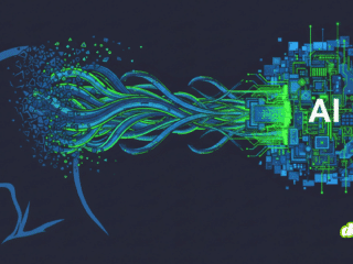 Représentation graphique d'une fuite de données du cerveau humain vers une intelligence artificielle, symbolisant les risques de surveillance que le modèle de Signal combat.
