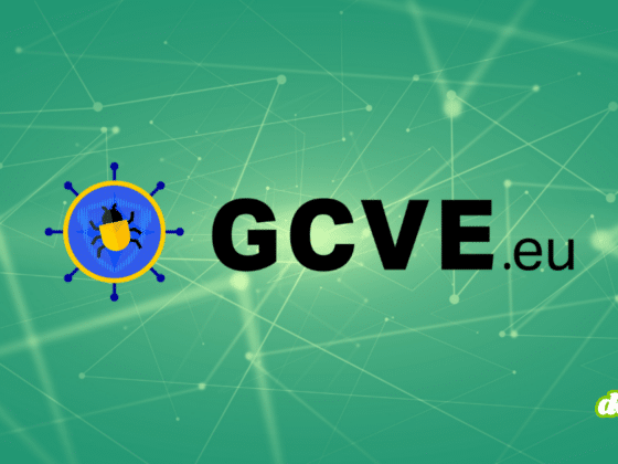 Logo officiel de GCVE.eu représentant un insecte (bug) dans un bouclier bleu sur un fond de réseau vert, avec le filigrane du média d'information cybersécurité dcod.ch.