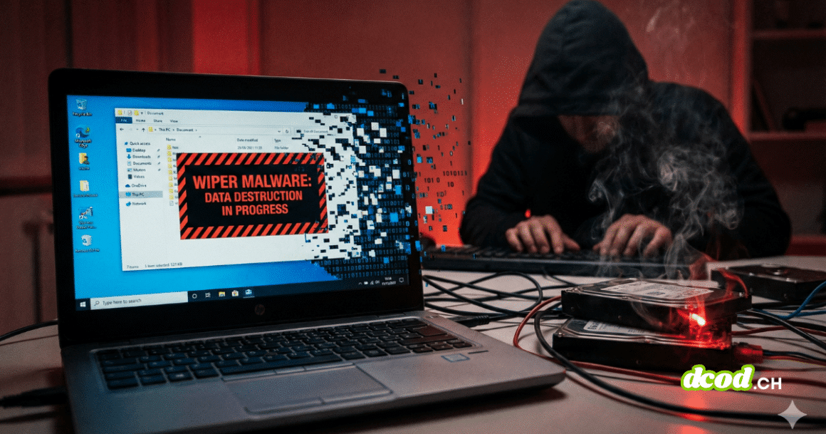 Illustration conceptuelle du malware Nitrogen corrompant irréversiblement les données d'un serveur ESXi.
