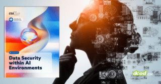 Visuel du livre blanc de la Cloud Security Alliance (CSA) intitulé "Data Security within AI Environments", illustrant la sécurisation du cycle de vie des données IA avec la matrice AICM.