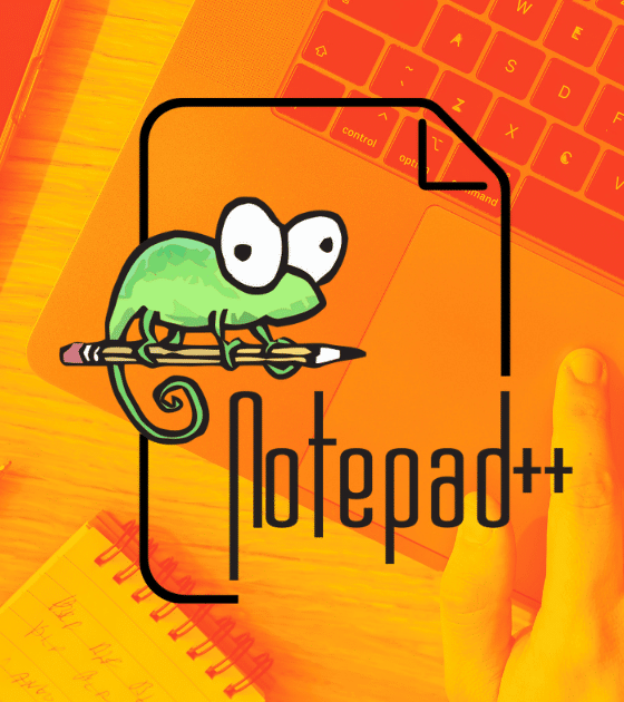 Illustration d'un ordinateur portable avec le logo Notepad++ en premier plan pour un article sur le piratage et l'espionnage informatique.
