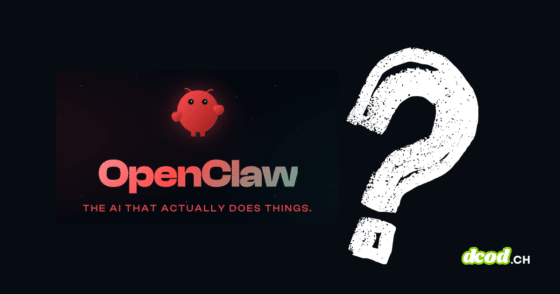 Logo de l'IA OpenClaw avec un personnage rouge et un grand point d'interrogation blanc sur fond noir, illustrant les enjeux de sécurité des agents autonomes.