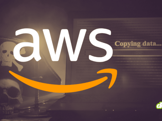 Illustration symbolique d'un piratage AWS assisté par IA montrant le logo Amazon Web Services devant un écran d'ordinateur affichant une barre de progression "Copying data" et un crâne de pirate.