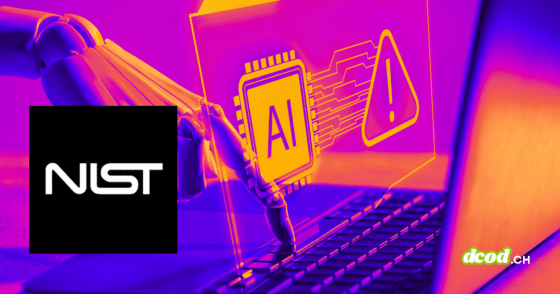 Illustration de la sécurité des agents IA montrant un robot sur un ordinateur avec un symbole d'alerte et le logo du NIST.