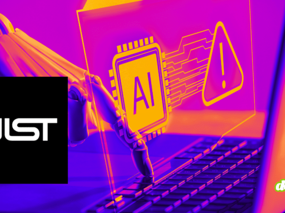 Illustration de la sécurité des agents IA montrant un robot sur un ordinateur avec un symbole d'alerte et le logo du NIST.