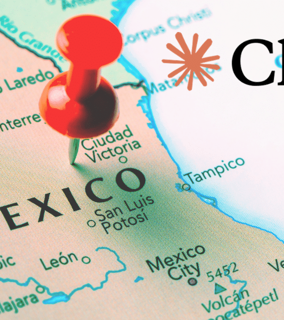 Illustration montrant une carte géographique du Mexique ciblée par une punaise rouge, symbolisant une cyberattaque liée à l'outil Claude Code.