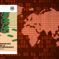 Couverture du rapport ANSSI Panorama de la cybermenace 2025 par DCOD.ch. Visuel symbolisant les risques de sabotage et d'instabilité numérique avec une tour de blocs chutant sur fond de mappemonde en données binaires.