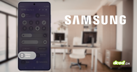 Smartphone Samsung Galaxy S26 affichant l'option « Privacy display » (écran anti-espionnage) dans ses réglages.