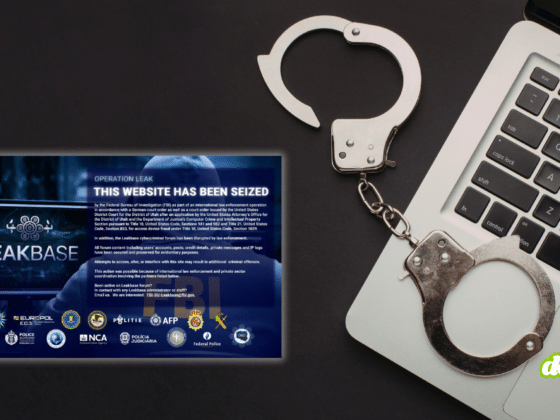 Illustration du démantèlement du forum cybercriminel LeakBase par Europol et le FBI avec avis de saisie internationale.