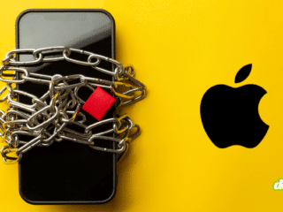 Illustration du Mode Lockdown (verrouillage) de l'iPhone représenté par un téléphone enchaîné pour la protection des données.