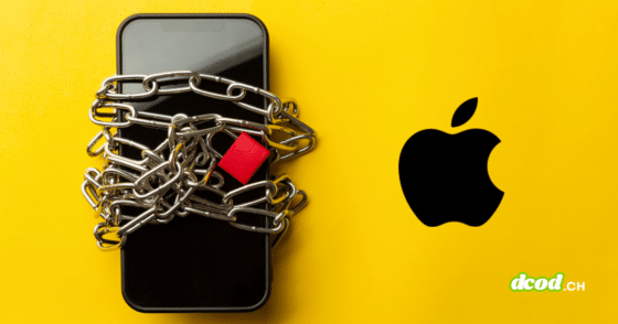 Illustration du Mode Lockdown (verrouillage) de l'iPhone représenté par un téléphone enchaîné pour la protection des données.