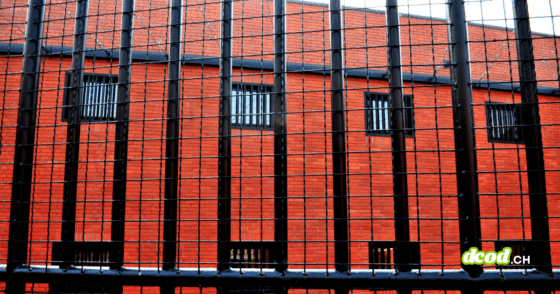 Illustration de l'incarcération injuste : vue de barreaux de prison sur fond de mur en briques rouges, évoquant les conséquences d'une erreur de reconnaissance faciale.
