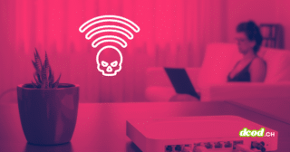 Illustration d'un routeur piraté avec logo de crâne et Wi-Fi pour le dossier SocksEscort.
