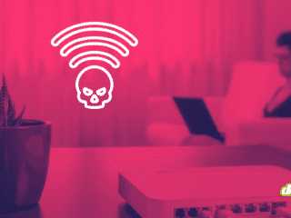 Illustration d'un routeur piraté avec logo de crâne et Wi-Fi pour le dossier SocksEscort.