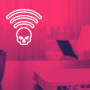 Illustration d'un routeur piraté avec logo de crâne et Wi-Fi pour le dossier SocksEscort.