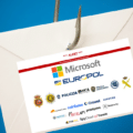 Avis de saisie par Europol et Microsoft superposé à une enveloppe accrochée à un hameçon, symbolisant le démantèlement du réseau de phishing Tycoon 2FA