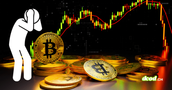 Illustration d'un personnage désespéré face à une chute du cours du Bitcoin, symbolisant comment un faux Ledger sur l'App Store siphonne les économies d'une vie.